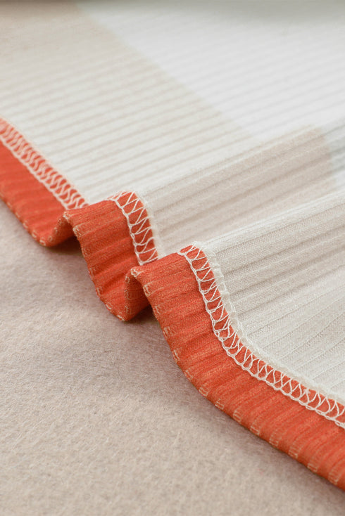 Colorblock Ribbed Knit Top With Pocket