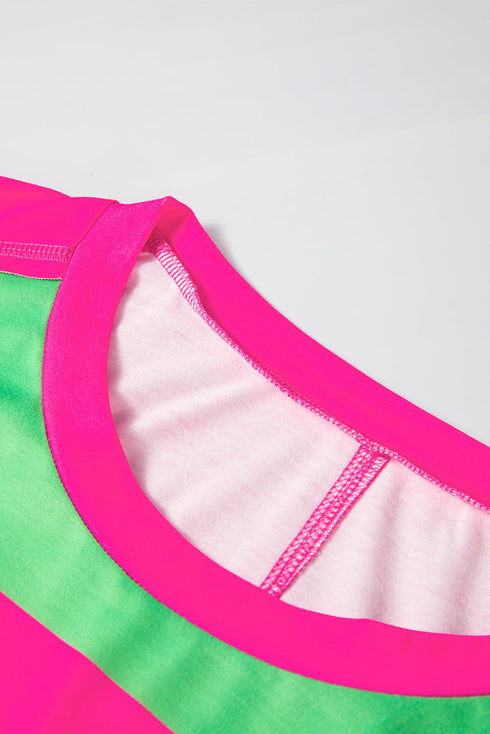 Colorblock Rounded Hem Loose T Shirt