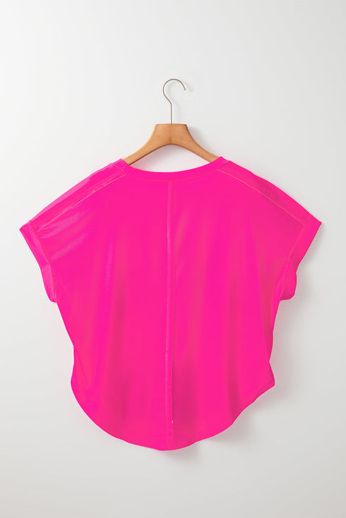 Colorblock Rounded Hem Loose T Shirt