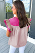 Colorblock Ruffled Sleeve Frill V Neck Blouse
