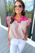 Colorblock Ruffled Sleeve Frill V Neck Blouse