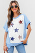 Colorblock Sequin Star Patch Relaxed Fit Patriotic Tee