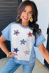Colorblock Sequin Star Patch Relaxed Fit Patriotic Tee