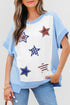 Colorblock Sequin Star Patch Relaxed Fit Patriotic Tee