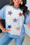 Colorblock Sequin Star Patch Relaxed Fit Patriotic Tee