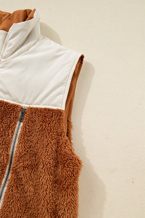 Colorblock Sherpa Half Zip Stand Neck Vest