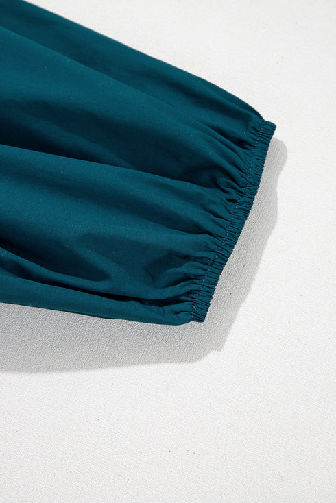Colorblock Split V Neck Puff Sleeve Mini Dress