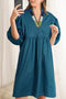 Colorblock Split V Neck Puff Sleeve Mini Dress