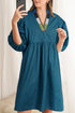 Colorblock Split V Neck Puff Sleeve Mini Dress