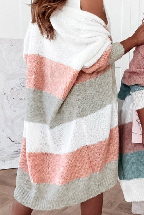 Colorblock Stripe Open-Front Cardigan