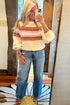 Colorblock Stripe Puff Sleeve Crewneck Sweatshirt