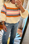 Colorblock Stripe Puff Sleeve Crewneck Sweatshirt