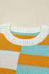 Colorblock Striped Crewneck Sweater Drop Shoulder Contrast Trim