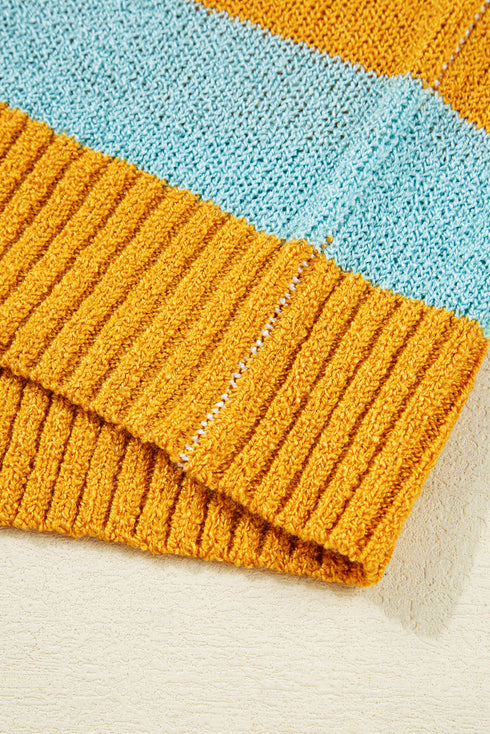 Colorblock Striped Crewneck Sweater Drop Shoulder Contrast Trim