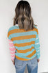 Colorblock Striped Crewneck Sweater Drop Shoulder Contrast Trim