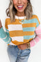 Colorblock Striped Crewneck Sweater Drop Shoulder Contrast Trim