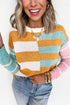 Colorblock Striped Crewneck Sweater Drop Shoulder Contrast Trim