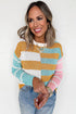 Colorblock Striped Crewneck Sweater Drop Shoulder Contrast Trim