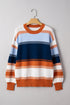 Colorblock Striped Drop-Shoulder Crewneck Pullover Sweater