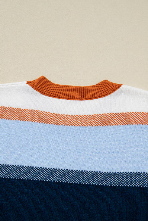 Colorblock Striped Drop-Shoulder Crewneck Pullover Sweater