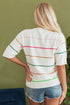 Colorblock Striped Drop Shoulder Knit Short Sleeve Sweater