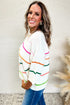 Colorblock Striped Drop Shoulder Knit Short Sleeve Sweater