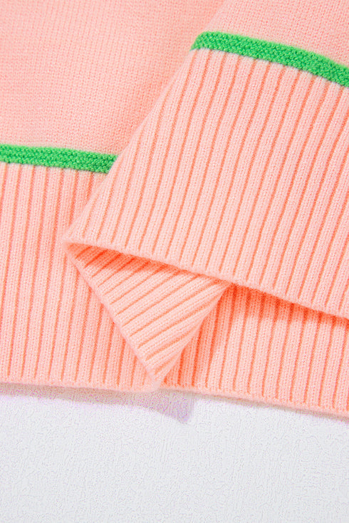 Colorblock Striped Drop Shoulder Knit Short Sleeve Sweater