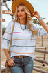 Colorblock Striped Drop Shoulder Knit Short Sleeve Sweater