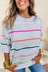 Colorblock Striped Drop Shoulder Knit Short Sleeve Sweater