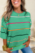 Colorblock Striped Drop Shoulder Knit Short Sleeve Sweater