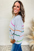 Colorblock Striped Drop Shoulder Knit Short Sleeve Sweater