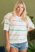 Colorblock Striped Drop Shoulder Knit Short Sleeve Sweater