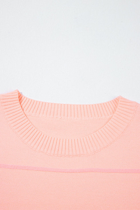 Colorblock Striped Drop Shoulder Knit Short Sleeve Sweater