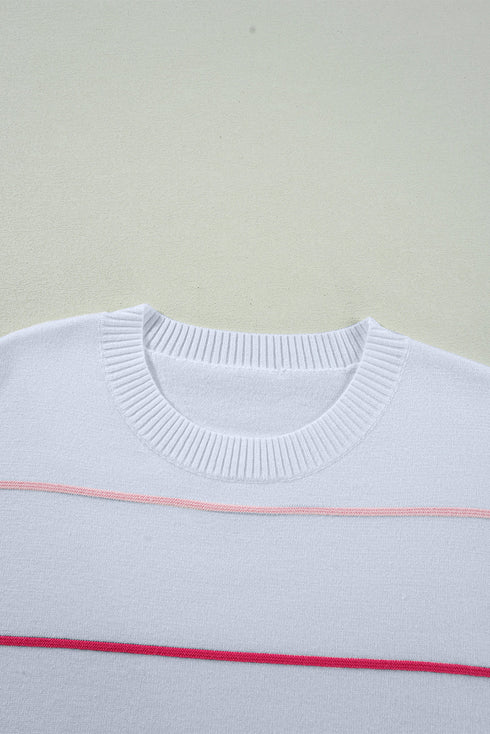 Colorblock Striped Drop Shoulder Knit Short Sleeve Sweater