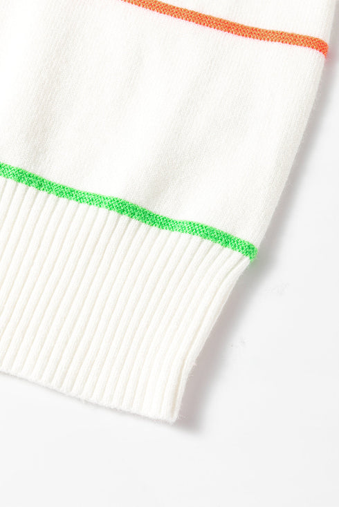 Colorblock Striped Drop Shoulder Knit Short Sleeve Sweater
