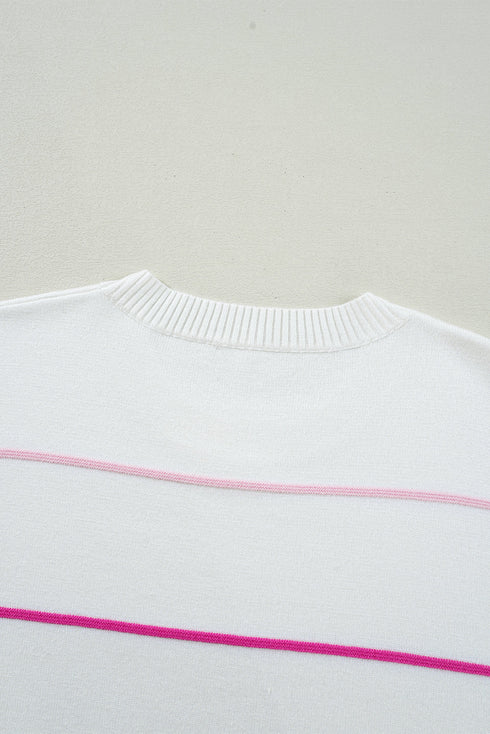 Colorblock Striped Drop Shoulder Knit Short Sleeve Sweater
