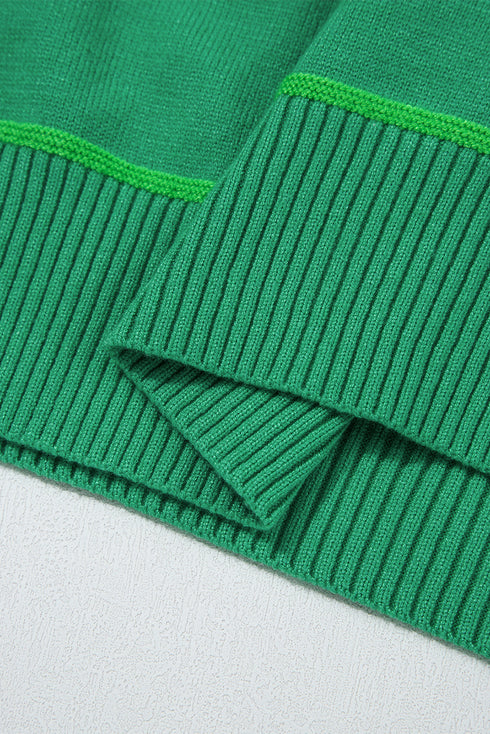 Colorblock Striped Drop Shoulder Knit Short Sleeve Sweater