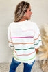 Colorblock Striped Drop Shoulder Knit Short Sleeve Sweater