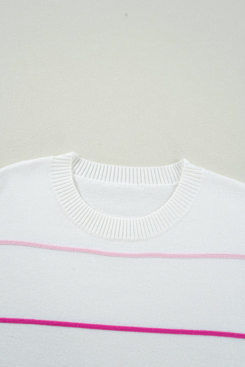 Colorblock Striped Drop Shoulder Knit Short Sleeve Sweater