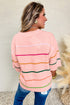 Colorblock Striped Drop Shoulder Knit Short Sleeve Sweater