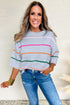 Colorblock Striped Drop Shoulder Knit Short Sleeve Sweater
