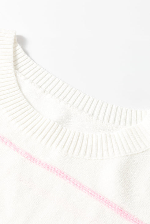Colorblock Striped Drop Shoulder Knit Short Sleeve Sweater