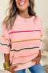 Colorblock Striped Drop Shoulder Knit Short Sleeve Sweater