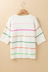 Colorblock Striped Drop Shoulder Knit Short Sleeve Sweater