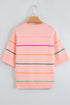 Colorblock Striped Drop Shoulder Knit Short Sleeve Sweater