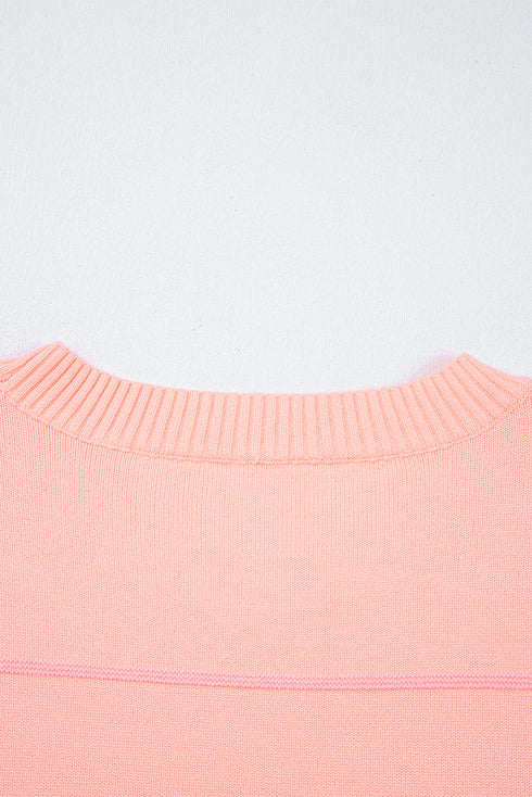 Colorblock Striped Drop Shoulder Knit Short Sleeve Sweater