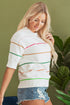 Colorblock Striped Drop Shoulder Knit Short Sleeve Sweater