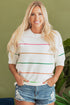 Colorblock Striped Drop Shoulder Knit Short Sleeve Sweater