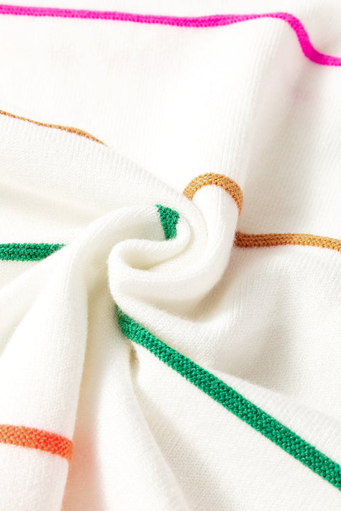 Colorblock Striped Drop Shoulder Knit Short Sleeve Sweater