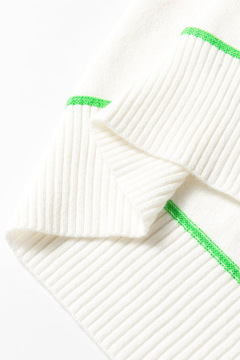 Colorblock Striped Drop Shoulder Knit Short Sleeve Sweater